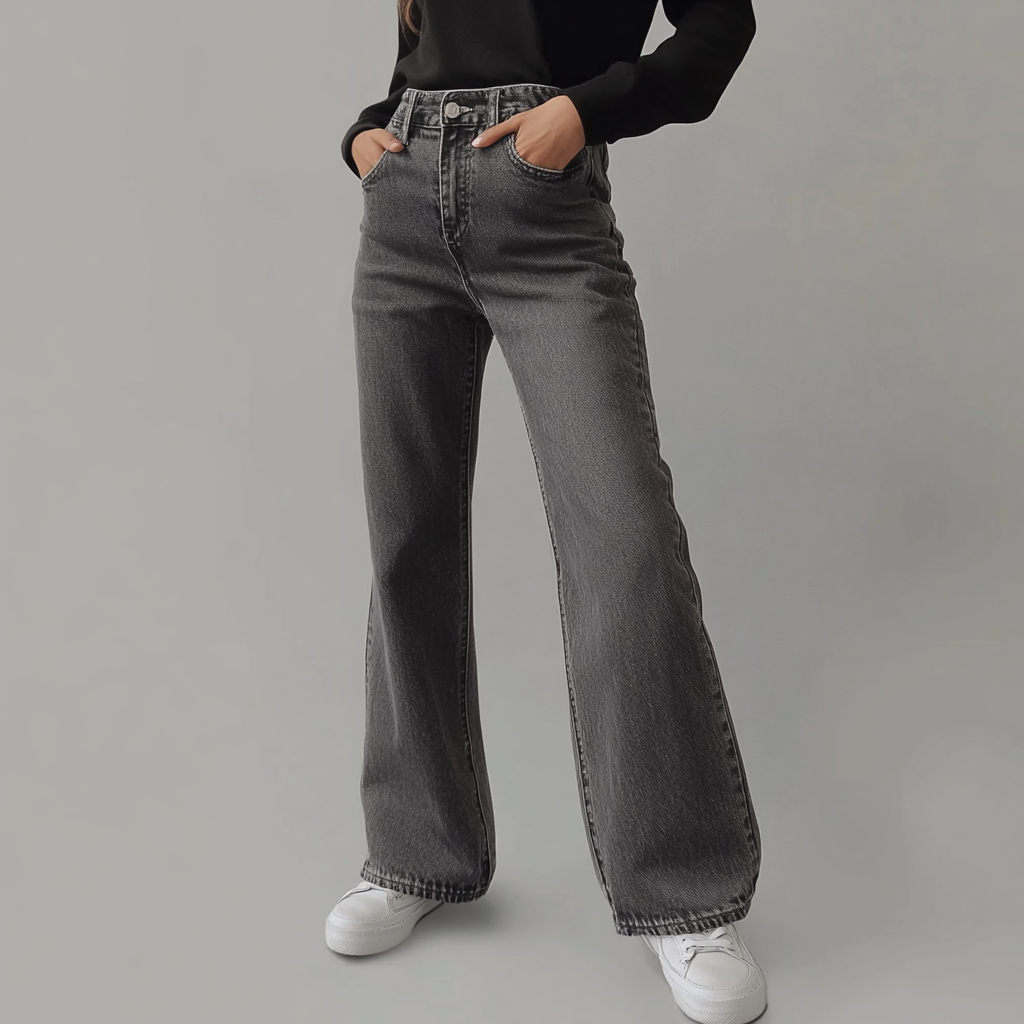 Clémence™ | Pantalon Femme Gris Wide Leg